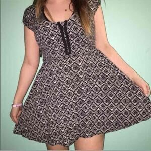 Aeropostale Geometric Mini Dress Black and White Corset Top Babydoll Flowy Small